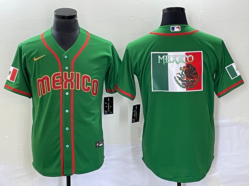 Men's Mexico Baseball 2023 Green World Baseball Classic Team Big Logo Stitched Jersey Men's Mexico Baseball 2023 Green World Baseball Classic Team Big Logo Stitched Jersey